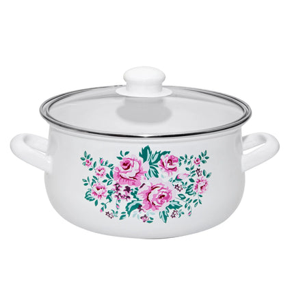 Silesia Klara  vintage wit met bloemen 8 delige emaille pannenset - geschikt voor inductie Silesia