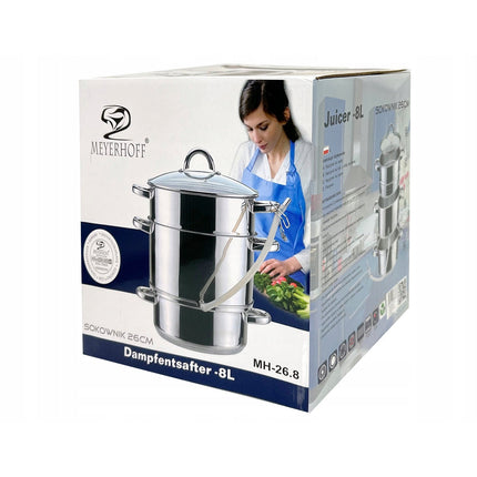 Meyerhoff Sapcentrifuge Pan / Stoompan 6-delig – RVS 8 L – Voor Inductie & Alle Warmtebronnen – Inclusief Aftapslang & Zeef – Ø 26 cm