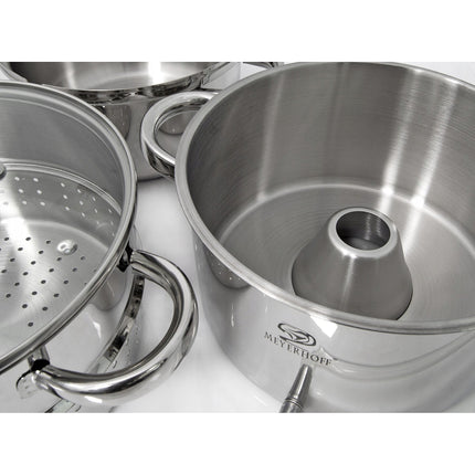 Meyerhoff Sapcentrifuge Pan / Stoompan 6-delig – RVS 5 L – Voor Gas, Inductie & Alle Warmtebronnen – Inclusief Aftapslang & Zeef – Ø 22 cm