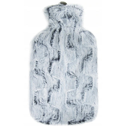 Tragar Warmwaterkruik 2L – Grijze Bontlook Hoes – Natuurlijk Rubber – Lekvrij & Zacht – 34×20 cm