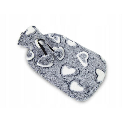 Tragar Warmwaterkruik Heart 2L – Grijs/Wit – Rubber Kruik met Zachte Polyester Hoes – 34 x 20 cm