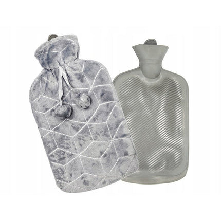 Tragar Warmwaterkruik Cube 2L – Grijs/Zilver – Rubber Kruik met Zachte Polyester Hoes – 34 x 20 cm