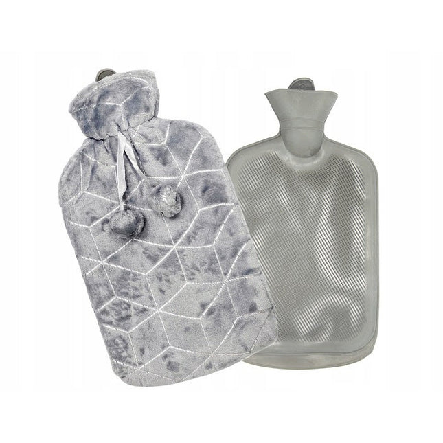Tragar Warmwaterkruik Cube 2L – Grijs/Zilver – Rubber Kruik met Zachte Polyester Hoes – 34 x 20 cm