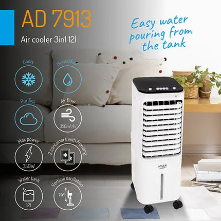 Adler 3 in 1 luchtkoeler / air cooler 12L AD 7913 wit/zwart Adler