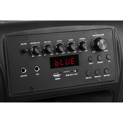 Krüger & Matz KM1715 professionele mobiele luidspreker party speaker box (met 2 UHF draadloze microfoons, SD, Bluetooth, FM, USB) 60 Watt zwart