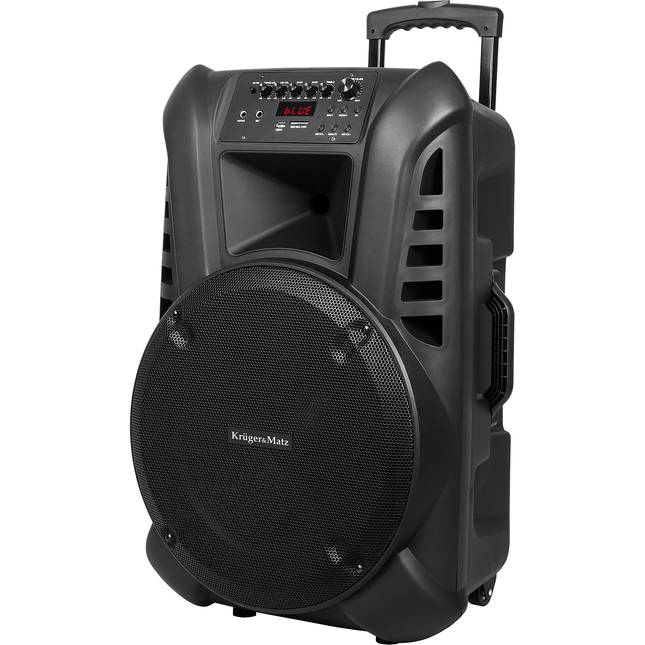 Krüger & Matz KM1715 professionele mobiele luidspreker party speaker box (met 2 UHF draadloze microfoons, SD, Bluetooth, FM, USB) 60 Watt zwart