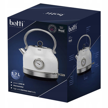 Botti Royal Line professionele waterkoker met thermometer klassiek design 1.7L 2200W wit/zilver