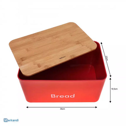 Kinghoff KH-1085 broodtrommel set rood RVS met hout 35 x 23 x 18,5 cm