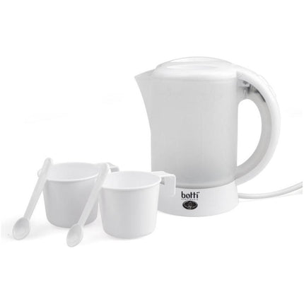 Botti Teo camping waterkoker 0,6 L – 650 W – Wit/doorzichtig – Compact & lichtgewicht – Inclusief bekers en lepeltjes