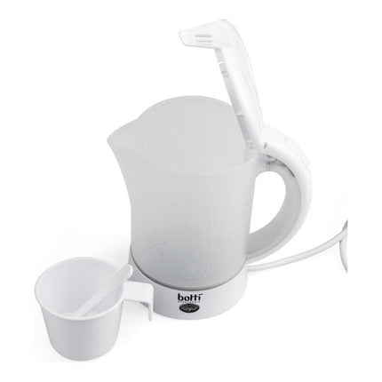 Botti Teo camping waterkoker 0,6 L – 650 W – Wit/doorzichtig – Compact & lichtgewicht – Inclusief bekers en lepeltjes