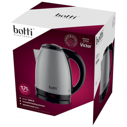 Botti Victor waterkoker 1,7 L – 1800 W – Grijs Mat – RVS – Automatische kookstop & 360° draaibare voet