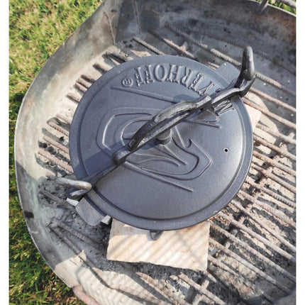 Meyerhoff Dutch Oven 15L – Gietijzeren Heksenketel met Afneembare Poten – Outdoor Pan voor Kampvuur of Open Vuur – Veilig Ventilerend Deksel – Zwart