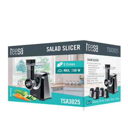 Teesa elektrische groentesnijder / snijmachine met 5 verwisselbare raspen TSA3025