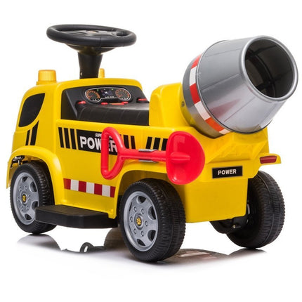 Elektrische kinderauto - betonauto - betonmixer vrachtwagen - tot 20kg max 1-3 km/h met geluid en licht en schep geel