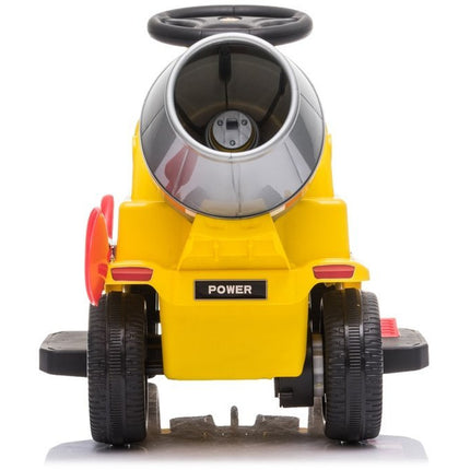 Elektrische kinderauto - betonauto - betonmixer vrachtwagen - tot 20kg max 1-3 km/h met geluid en licht en schep geel
