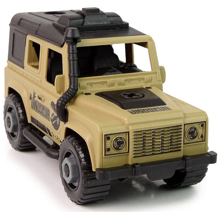 DIY Speelgoed dinosaurus terreinwagen met trailer en dino