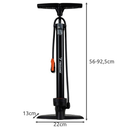 Trizand fietspomp met analoge drukmeter 22 x 13 x 56-92,5 cm zwart