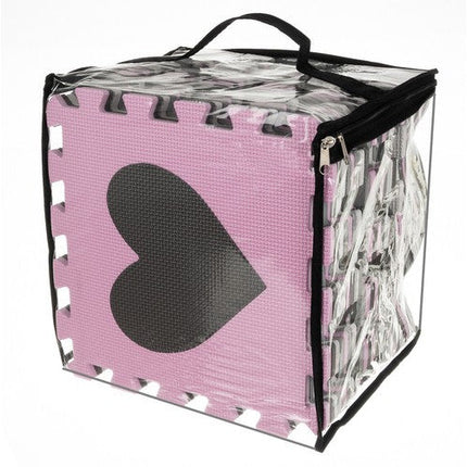 Kruzzel Speelmat Puzzelmat 36-delig XXL EVA Foam met Verwijderbare Elementen – Zwart/Roze Antislip Speelbox Mat voor Peuters - Waterdicht, Veilig & Educatief
