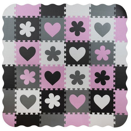 Kruzzel Speelmat Puzzelmat 36-delig XXL EVA Foam met Verwijderbare Elementen – Zwart/Roze Antislip Speelbox Mat voor Peuters - Waterdicht, Veilig & Educatief
