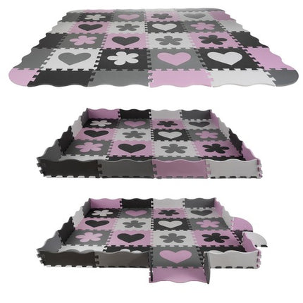 Kruzzel Speelmat Puzzelmat 36-delig XXL EVA Foam met Verwijderbare Elementen – Zwart/Roze Antislip Speelbox Mat voor Peuters - Waterdicht, Veilig & Educatief