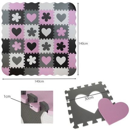 Kruzzel Speelmat Puzzelmat 36-delig XXL EVA Foam met Verwijderbare Elementen – Zwart/Roze Antislip Speelbox Mat voor Peuters - Waterdicht, Veilig & Educatief