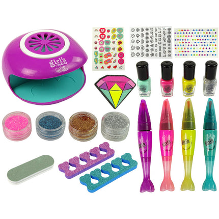 Deluxe nail art salon set nail art pennen, nagellak, nageldroger, steentjes en accessoires