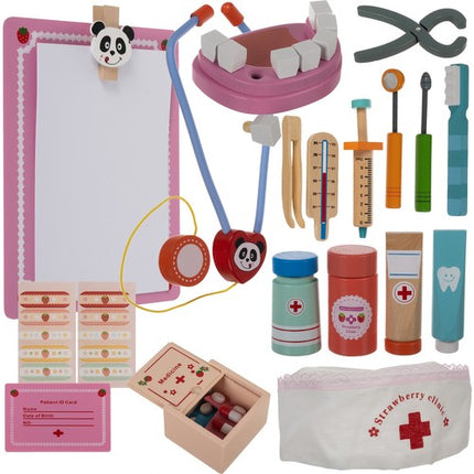 Houten dokters set speelgoed met accessoires in draagkoffer