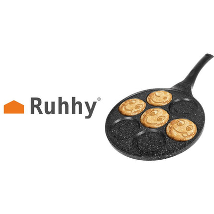 Koekenpan voor het bakken van 7 emoji pancakes 26 cm zwart