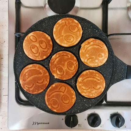 Koekenpan voor het bakken van 7 emoji pancakes 26 cm zwart