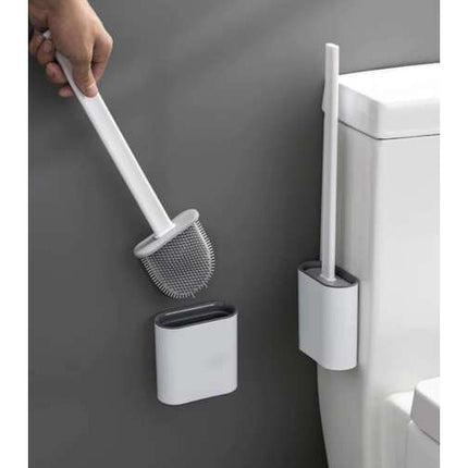 Ruhhy siliconen WC borstel wit / grijs toiletborstel met houder + gratis ophang sticker