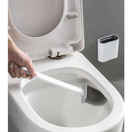 Ruhhy siliconen WC borstel wit / grijs toiletborstel met houder + gratis ophang sticker