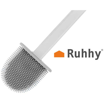 Ruhhy siliconen WC borstel wit / grijs toiletborstel met houder + gratis ophang sticker