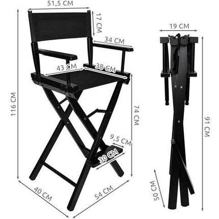 Beautylushh professionele houten hoge make-up / regisseurs stoel verstelbaar 116 cm zwart