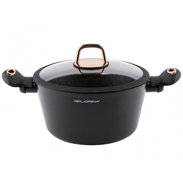 Florina Rosé Limited Edition kookpan met glazen deksel 4,1L 24cm zwart / rosé goud