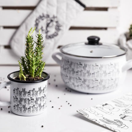 Emalia "Cactus" kookpan met deksel 18 cm 3L emaille wit