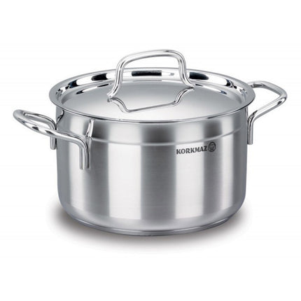 Korkmaz RVS Soeppan 5.5L – Grote Kookpan Geschikt Voor Inductie – Met Deksel en Dubbele Bodem