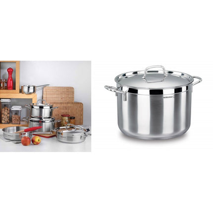 Korkmaz RVS Soeppan 5.5L – Grote Kookpan Geschikt Voor Inductie – Met Deksel en Dubbele Bodem