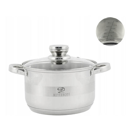 Meyerhoff Kookpan Ø 24 cm – 5 L – Met Glazen Deksel & Maatverdeling – Voor Inductie & Alle Warmtebronnen – RVS – MH‑12149