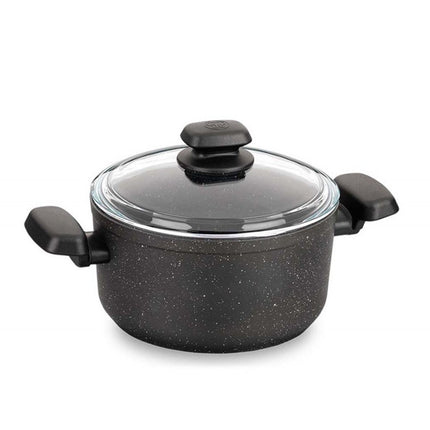 Korkmaz Ornella Braadpan 20 cm – Aluminium Pan 3L Met Deksel – Marmerlook & 5-Laags Antiaanbaklaag – Voor Inductie en Alle Warmtebronnen