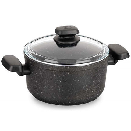 Korkmaz Ornella Braadpan 28 cm – Aluminium Pan 8L Met Deksel – 5-Laags Antiaanbaklaag – Marmerlook – Voor Inductie en Alle Warmtebronnen
