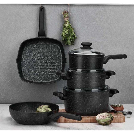 Korkmaz Ornella Braadpan 28 cm – Aluminium Pan 8L Met Deksel – 5-Laags Antiaanbaklaag – Marmerlook – Voor Inductie en Alle Warmtebronnen