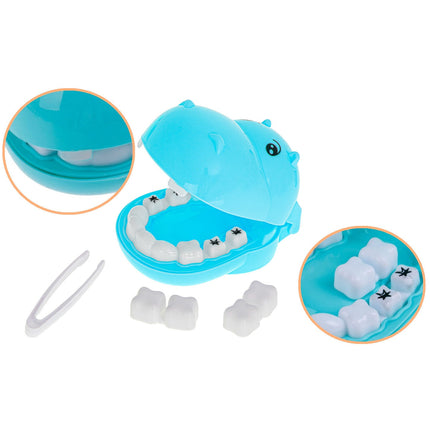 13-delige Speelgoed Tandarts Set – Nijlpaard Blauw – Medische Rollenspel Kit – Inclusief Tandheelkundige Instrumenten