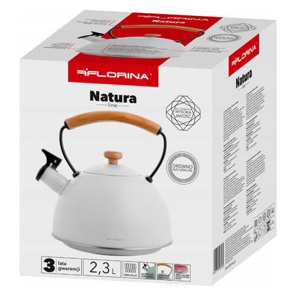 Florina Natura Line fluitketel RVS mat wit 2.3 Liter - ook geschikt voor inductie