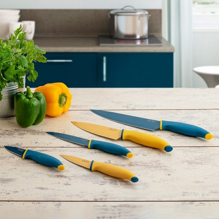 Quid Astral koksmes 20 cm RVS blauw/geel