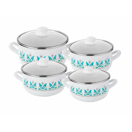 Emalia Vintage retro Camellia 8 delige emaille pannenset - geschikt voor inductie