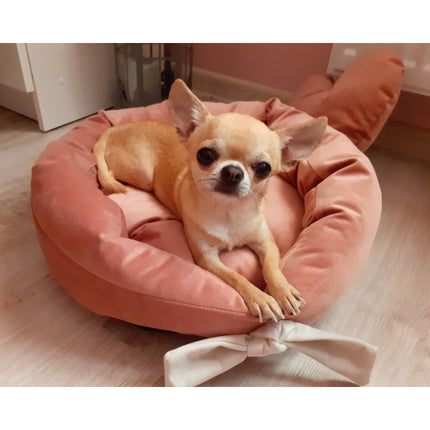 Handgemaakte luxe honden of kattenmand 45 x 45 cm inclusief hartvormig kussen velvet donkerblauw