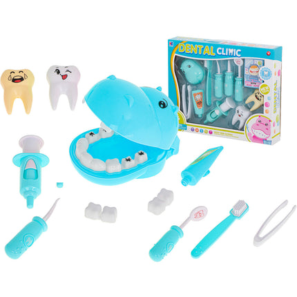 13-delige Speelgoed Tandarts Set – Nijlpaard Blauw – Medische Rollenspel Kit – Inclusief Tandheelkundige Instrumenten