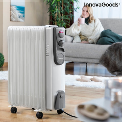 Innovagoods Oileven elektrische olieradiator kachel met thermostaat 3 standen 11 kamers 2500W tot 28m2 wit