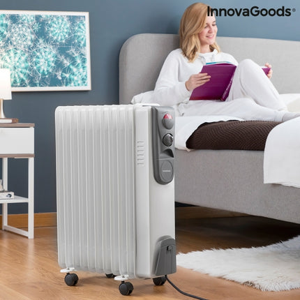 Innovagoods Oileven elektrische olieradiator kachel met thermostaat 3 standen 11 kamers 2500W tot 28m2 wit