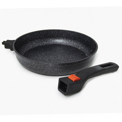 Korkmaz Ornella Koekenpan 28 cm – Aluminium Pan 3L Met Afneembaar Handvat – 5-Laags Antiaanbaklaag – Marmerlook – Voor Inductie en Alle Warmtebronnen